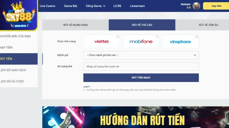 Lưu ý khi rút tiền SKY88