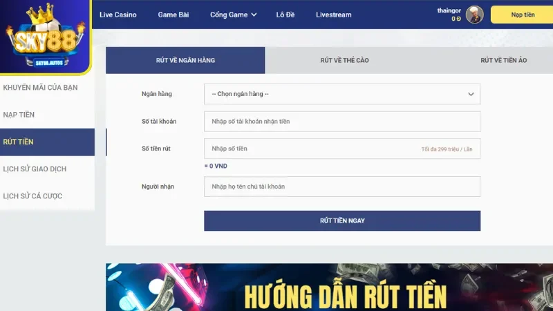 Rút tiền qua ngân hàng